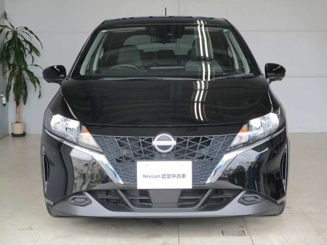 日産らしさを引き立てる大きなVモーショングリル。バンパーはエアロ形状で空力を考え設計されています。