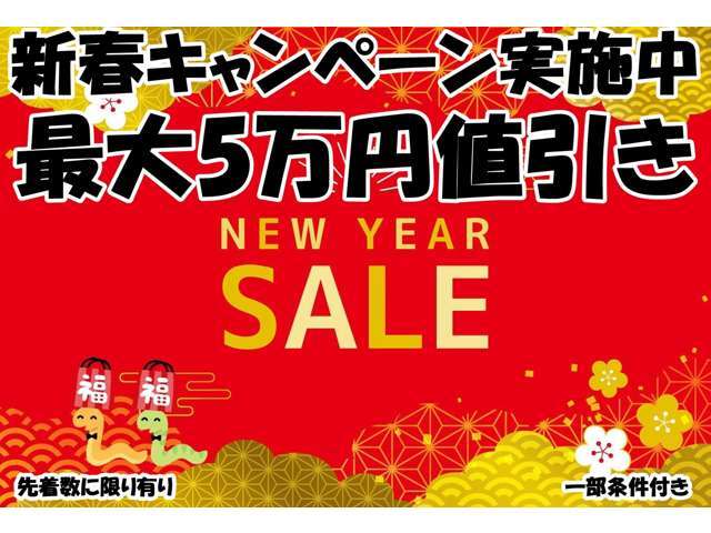 新春キャンペーン！1月2日から1月31日迄開催中！対象のお客様に最大5万分プレゼント！！詳細はスタッフにお問い合わせ下さい。※上限に到達しましたら予告なく終了する場合があります。