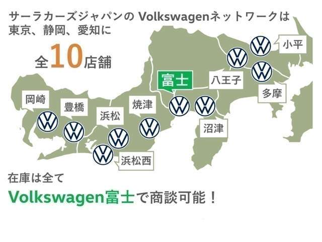 フォルクスワーゲン正規ディーラーを10店舗広域展開しています。元試乗車や社有車、1オーナーの下取車など厳選された認定中古車300台を当店でご案内可能です。お気軽にお問い合わせください。
