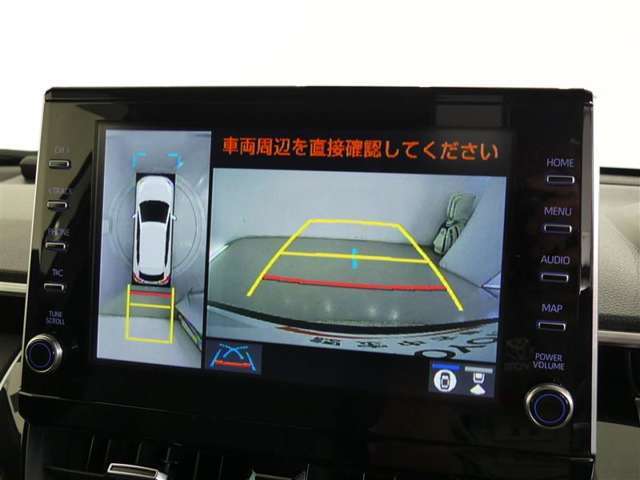 【全周囲モニター】車を上空から見下ろしたような映像をカーナビ画面に映し出し、車庫入れや縦列駐車をサポートしてくれます。