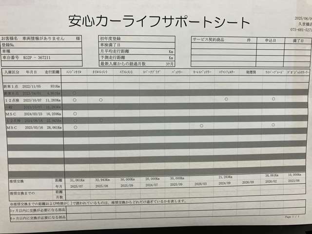 【安心カーライフサポートシート】京滋マツダでは、ご安心いただけるよう、新車をご購入いただいてからの整備歴を明確にしています。