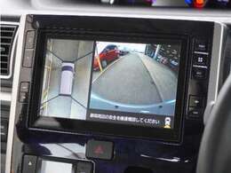 フロント、両サイド、リアの全方位カメラ付。車庫入れはもちろん縦列駐車にも便利ですね。
