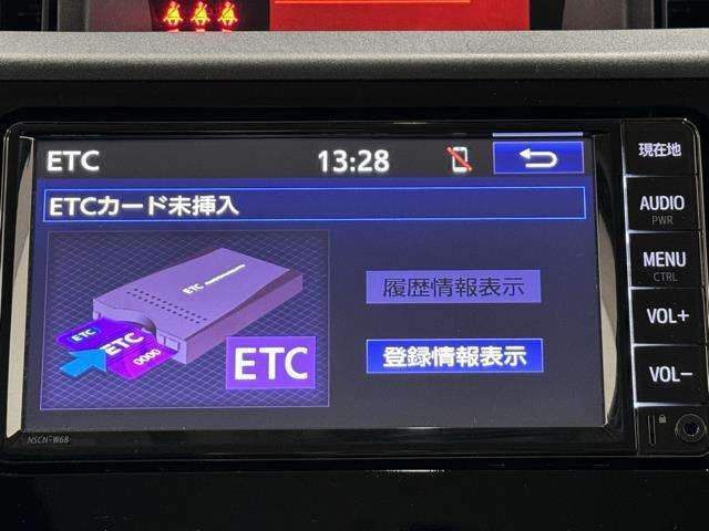 ナビ画面に連動したETCを装備しています。　過去に利用した利用料金も一目で分かって、とっても便利です。　ETCの抜き忘れ、挿し忘れも警告してくれるので安心ですね。