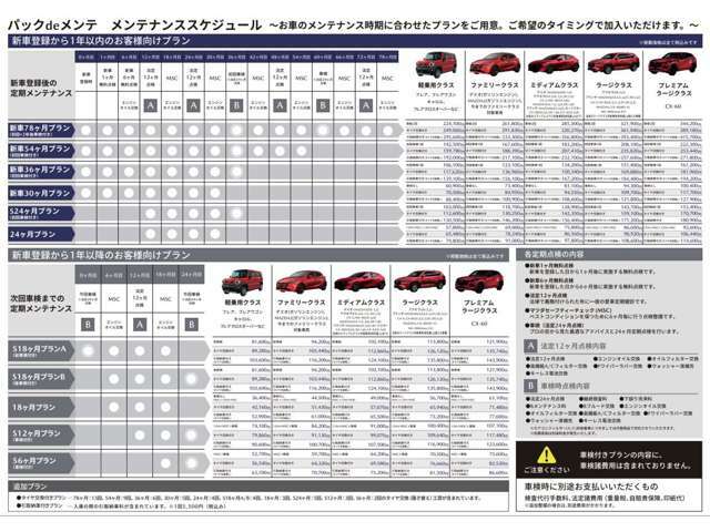 お車に合わせたメンテナンスパックをご用意！お客様の愛車を大切に整備いたします！