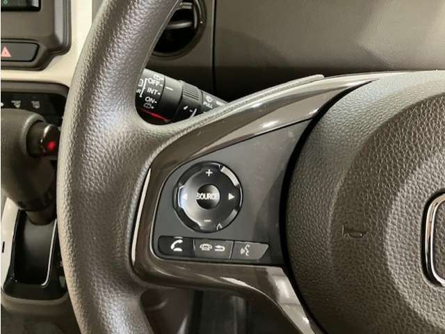 【ハンドルオーディオリモコン】手元でナビやオーディオの操作も可能です。走行中でもハンドルから手を離さずに操作ができて安心です。