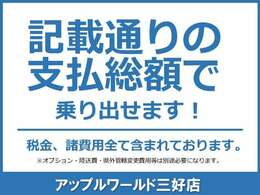 掲載通りの支払金額で乗り出し可能です。※オプション・陸送費用・県外登録費用は別途必要になります。