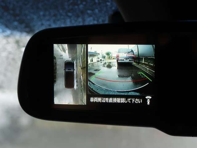 全方位カメラ、バックカメラ、フロントカメラの映像はルームミラーに映ります