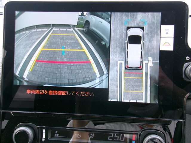 【全周囲モニター】フロント＋サイド＋バックにカメラが装着されています。車庫入れが苦手な方もこれがあれば安心ですね。