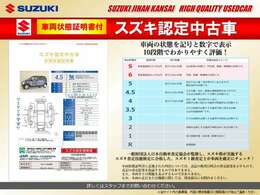 車両の状態が一目でわかる車両状態証明書付の「スズキ認定中古車」！一般財団法人日本自動車査定協会が監修し、スズキ査定技能検定に合格した認定1級査定士が車両をチェック！良質車を厳選し販売を行っております！