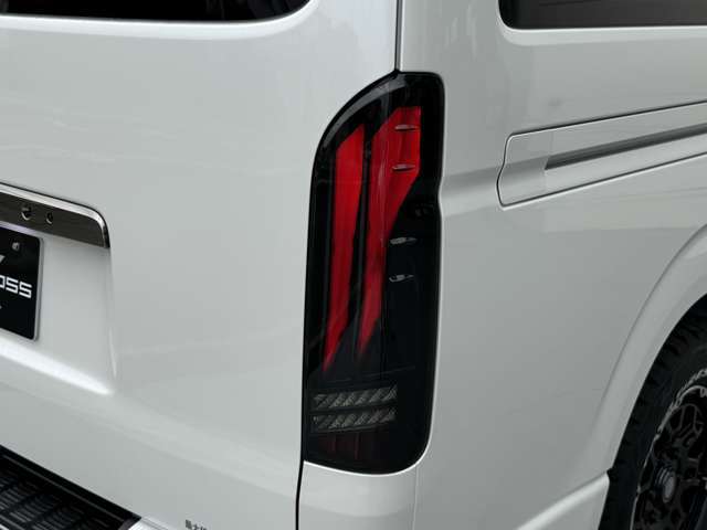 ライトつけるとこんな感じにミステリアスに光ります。アオリ運転防止になるとかならないとか。