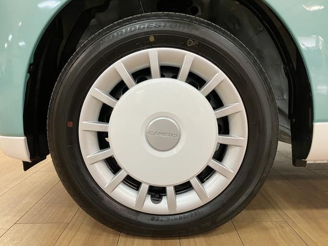 R7/4登録、届出済未使用車　可愛いミントとパールホワイトのムーヴキャンバス・ストライプスGです♪新品純正メモリーナビにバックカメラ、ナビ連動前後ドラレコと充実装備！