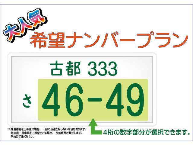 Bプラン画像：4桁の数字部分が選択できます。※抽選番号をご希望の場合、一回で当選とならない場合があります。再抽選・再申請をご希望される場合、営業スタッフまでお問い合わせください。