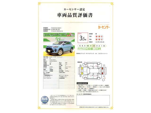遠方の方もご安心下さい！各車両に第三者機関（AIS検査）の評価書をお付けしております！外装のキズや状態等をご提示しております。（一部検査中の車輛もあります。）