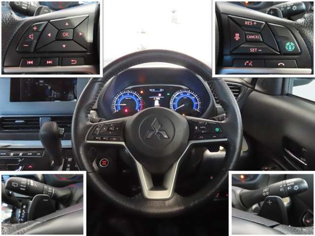 ステアリングリモコン付きステアリング！！　レーダークルーズ、オーディオの操作など出来ます。　パドルシフトも付いてます！！