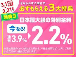 【3月限定】お車ご成約キャンペーン実施中！今なら金利が2.2％でかなりお得に！