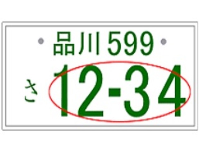 ナンバープレートの大きな数字をお好みの番号にすることが出来ます。（一部抽選となる番号がございます）誕生日や記念日等、1桁から4桁まで、ご指定下さい。