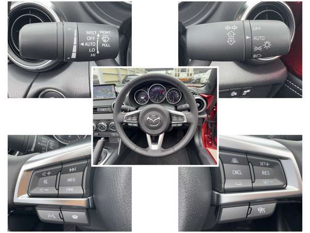 本革巻きステアリング！様々な操作スイッチが配置されオーディオなど運転以外の操作が必要でも運転に集中できます(^^♪