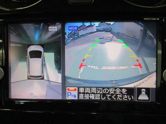 アラウンドビューモニターが駐車をアシスト☆4つの高解像度カメラで車の周囲を撮影。ミニバン、SUVなどの死角の駐停車も驚く程楽です！バックカメラは、車庫入れの時は勿論、後方の安全確認もできて安心です♪