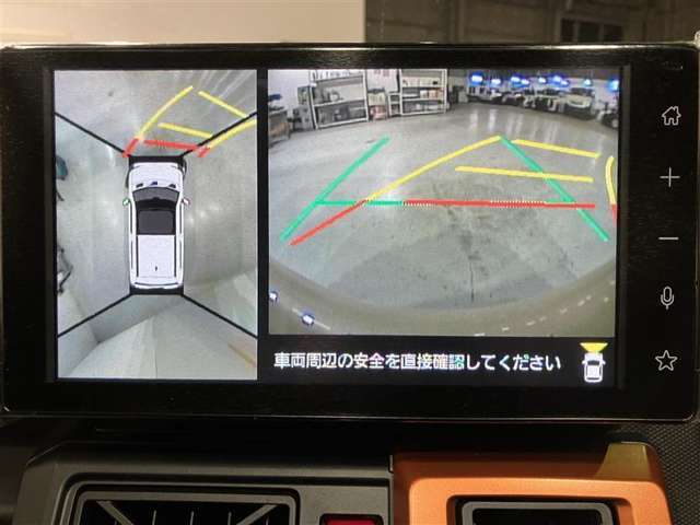 パノラミックビューモニター付きです。車両を上から見たような映像をディスプレイオーディオ画面に表示。運転席からの目視だけでは見にくい、車両周辺の状況をリアルタイムでしっかり確認できます。