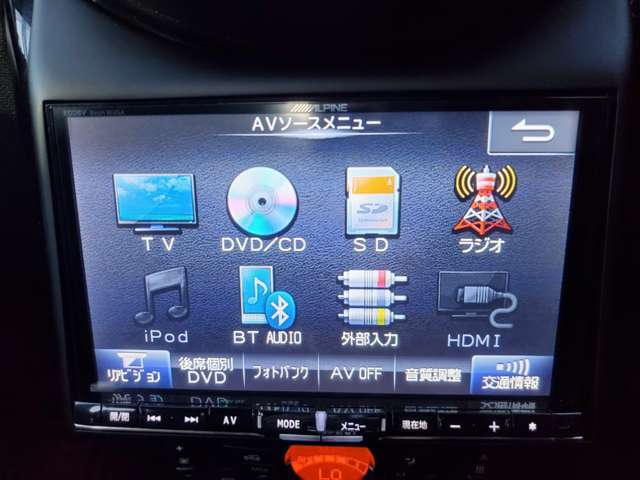 オーディオはフルセグTV、CD、DVD、SD、ラジオ、Bluetooth対応してます。