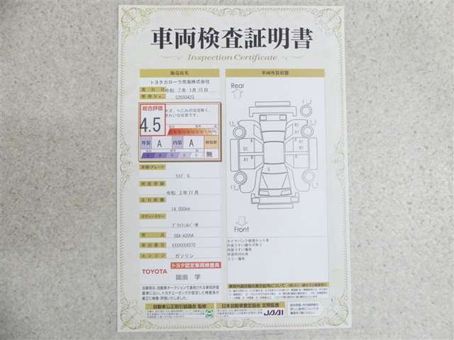 車両検査証明書付きです！だれでも中古車の状態がすぐにわかるよう、車のプロが客観的にチェック。車両の状態やわずかなキズも正確にお伝えします。