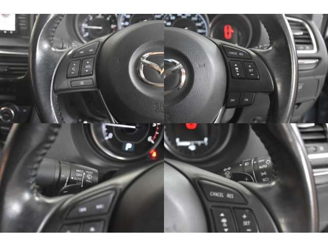 ハンドルも擦れや破れなどなく綺麗な状態です☆革巻きハンドル☆オートライト・オートワイパー・クルーズコントロール・ステアリングコントロールスイッチ・パドルシフト★