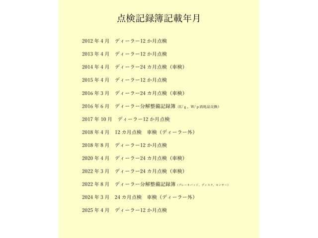 整備記録簿の記録です。