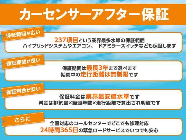 保証範囲はハイクラス！走行距離無制限！350パーツ！（エンジン機構・動力伝達機構・ブレーキ機構・エアコン機構・乗員保護機構・ブレーキ機構・ステアリング機構・ハイブリッド機構・電装装備品・電装先進機構等)