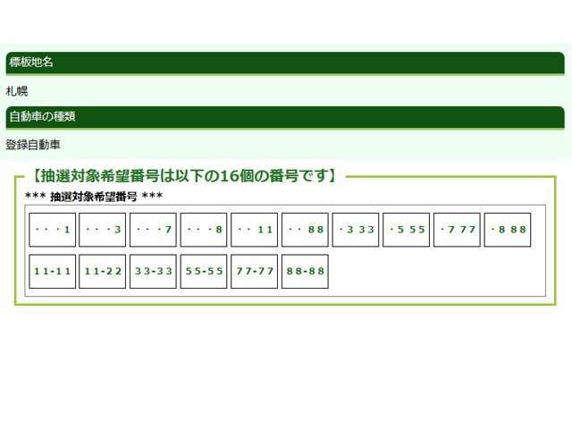 Bプラン画像：お好きなナンバーの数字を取得してみませんか？※一部取得できない番号がございますのでスタッフにご確認ください