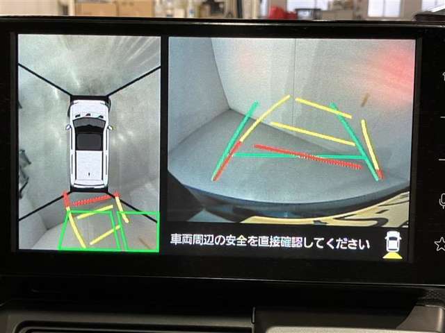 パノラミックビューモニター付きです。車両を上から見たような映像をディスプレイオーディオ画面に表示。運転席からの目視だけでは見にくい、車両周辺の状況をリアルタイムでしっかり確認できます。