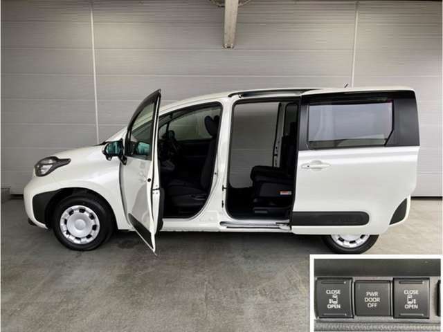 狭いスペースでも、隣の車を気にせず開閉出来るスライドドア。どんな場所でもドアを十分に大きく開くことが出来るので乗り降りや荷物を載せるのに便利です。