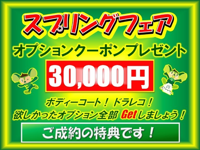 オプションクーポンプレゼント！ご成約のお客様へ30.000円のクーポンプレゼント！ガラスコーティング・ドラレコ全部GETしましょう♪