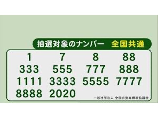 画像の順に抽選率が高くなり難易度が上がり、一桁ナンバーは地域により数ヶ月かかることもございます。