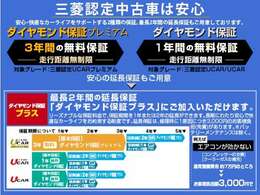 三菱認定UCARプレミアム保証をお付けしております。3年間・走行距離無制限の保証です。