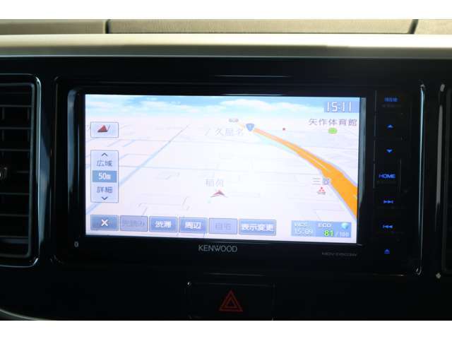 7インチメモリーナビゲーション（KENWOOD製MDV-D503W）装着※フルセグTV・Bluetoothオーディオ＆ハンズフリー通話対応・CD＆DVD再生機能