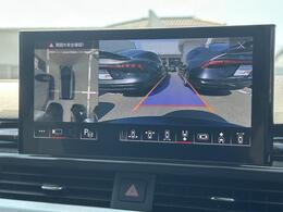 ●サラウンドビューカメラ『車両の4つのカメラから得た映像を合成し、上空から眺めているような映像をモニターに映し出します。車両周辺の歩行者や障害物などの発見に役立ちます。』