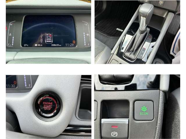 見やすいメーター、シフトノブ、エンジンスタータースイッチ、エコモードの操作スイッチです。