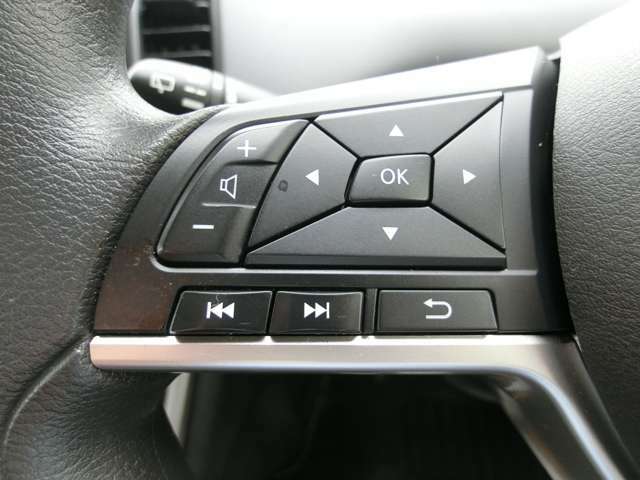 ハンドル左側　便利なナビの操作スイッチ。運転中でも、ハンドルから手を放さずに操作できるので、安全です！