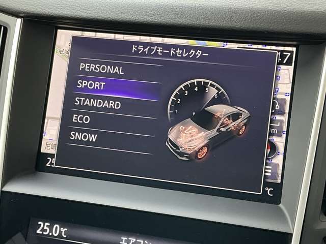 従来までの最大4つのドライブモードに加え、カスタマイズできるPERSONALモードを搭載しました。機能を細かく選択し設定、特別なスカイラインを作りあげる愉しみを堪能できます！