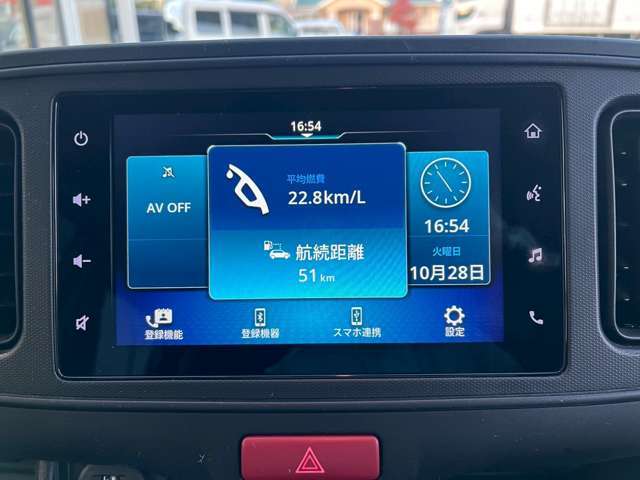 ディスプレイオーディオの平均燃費は、おおよその目安として22.8km/L。街乗りや通勤での使用でも高い燃費性能を発揮し、低燃費で経済的なドライブをサポートします。