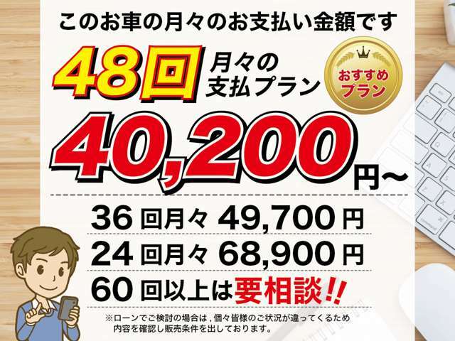 勤続年数が短い！過去にクレジットにトラブル有る！　他店で審査がダメだった！クレジットに不安がある方相談してください。当店は審査に自信があります。人柄重視で審査いたします。保証人無し　頭金無し（要審査）