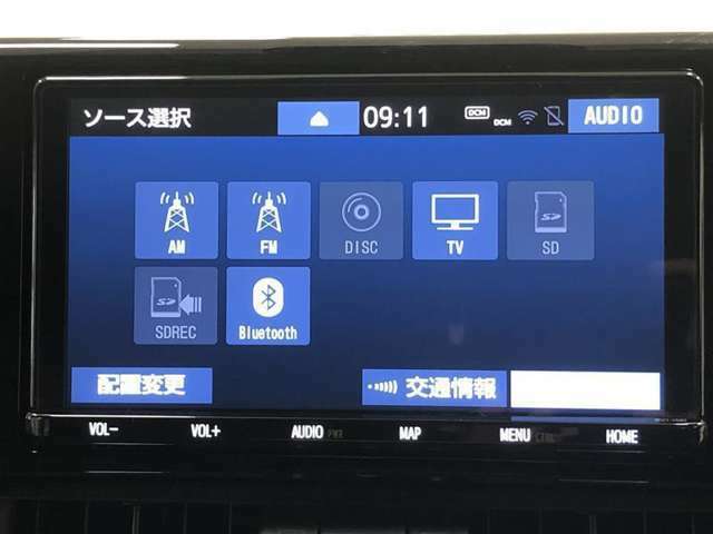 ラジオ、フルセグテレビ、CD再生、DVD再生、SD再生(音楽/動画)、SD録音(別途SDカードが必要です)、Bluetoothオーディオが使用可能です。詳しい仕様についてはスタッフまでお尋ね下さい。