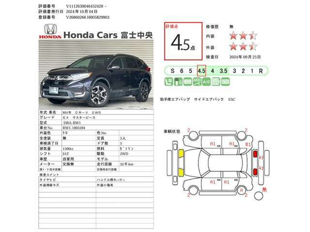 第三者機関（AIS検査）の認定書をお付けしております！外装のキズや状態等をご提示しております。