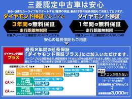 1年間走行無制限の三菱認定UCAR保証は延長いただけます　1年延長延べ2年間で5390円　2年延長延べ3年間で22330円となります