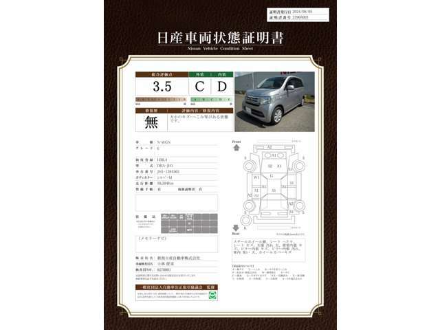 日産車両状態証明書