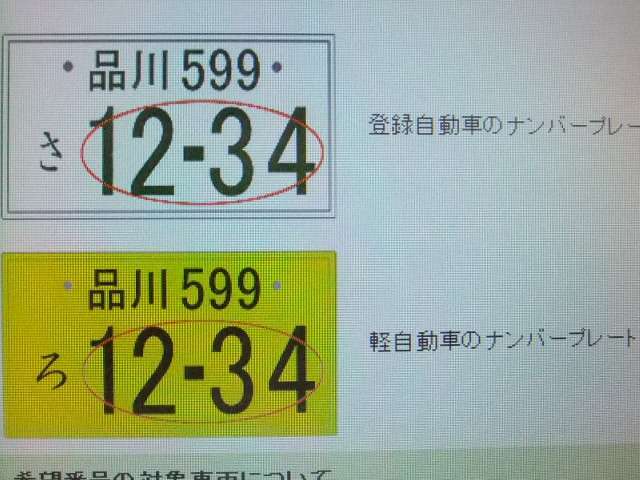 Aプラン画像：お車のナンバープレートの番号をお好きな番号にしませんか？お誕生日やラッキーナンバー等、ご希望の番号を選べます！赤色の○で囲われている4桁以下のアラビア数字の部分（一連指定番号）のみ自由に選べます。