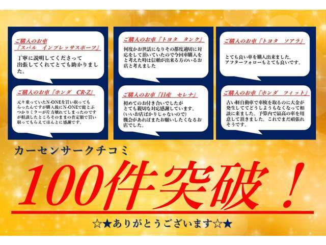 ありがとうございます！！100件突破することが出来ました！これからも頑張らせていただきます！
