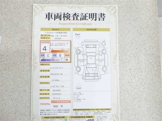 車両検査証明書付きです！だれでも中古車の状態がすぐにわかるよう、車のプロが客観的にチェック。車両の状態やわずかなキズも正確にお伝えします。