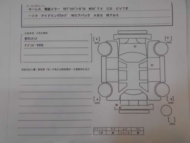 車両状態表　修復歴なし