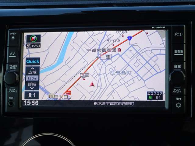 【ナビ】メモリーナビ(MJ118D-W)付きです。目的地を設定すれば初めての場所でも簡単に行くことができます。もちろん音楽だって聴けちゃいます♪